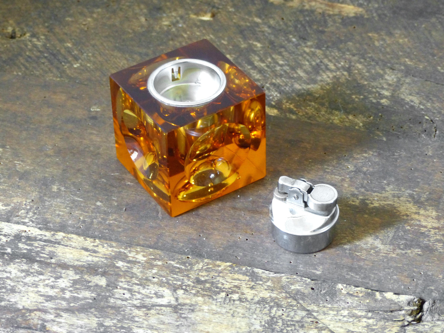 Amber cubic glass table lighter 1970