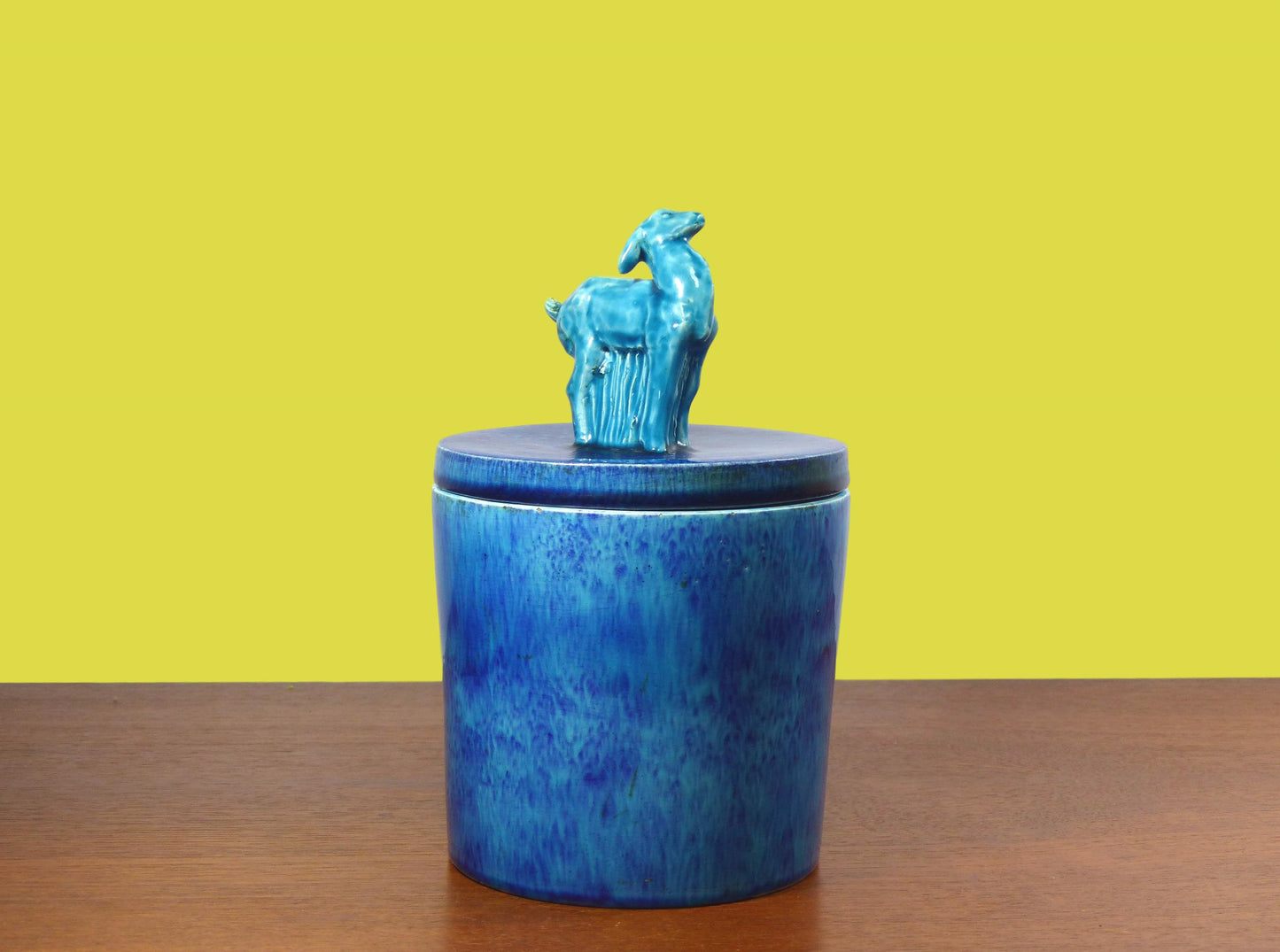 ART DECO POT IN BLUE GLAZED CERAMIC