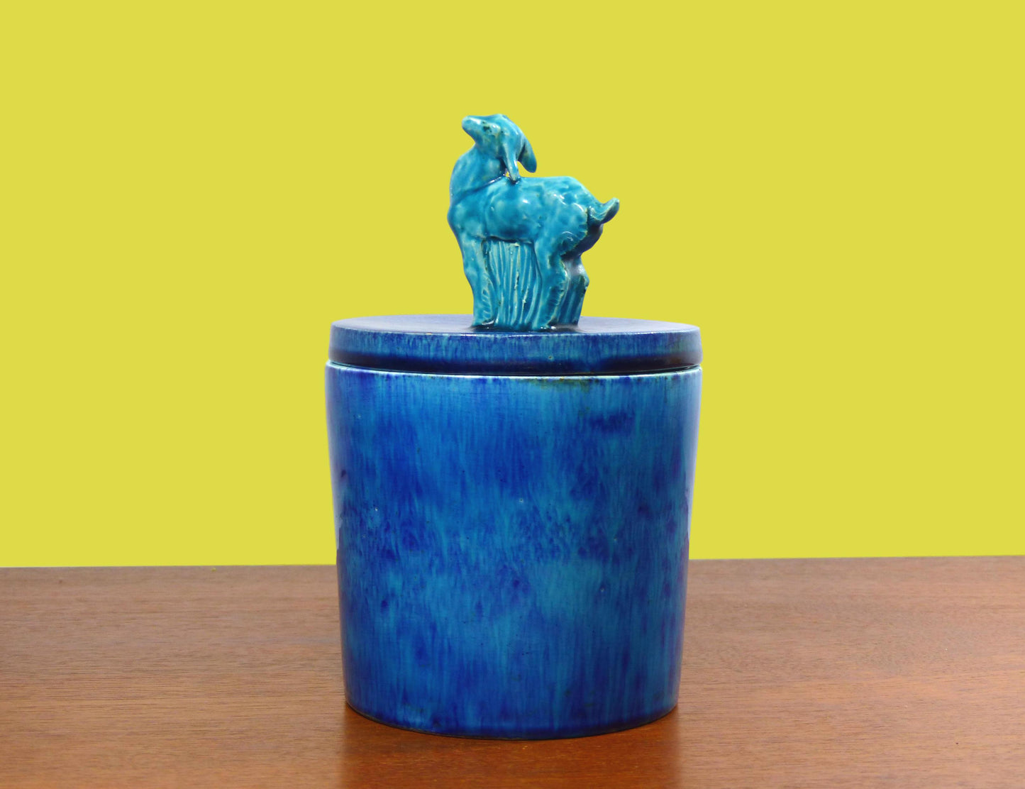 ART DECO POT IN BLUE GLAZED CERAMIC