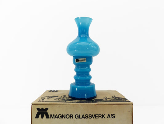 Photophore en verre opalin bleu turquoise, design scandinave, Magnor Glassverk, circa 1960