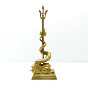 Large Patinated Brass Dolphin and Neptune Trident Doorstop – Europe, 20th Century