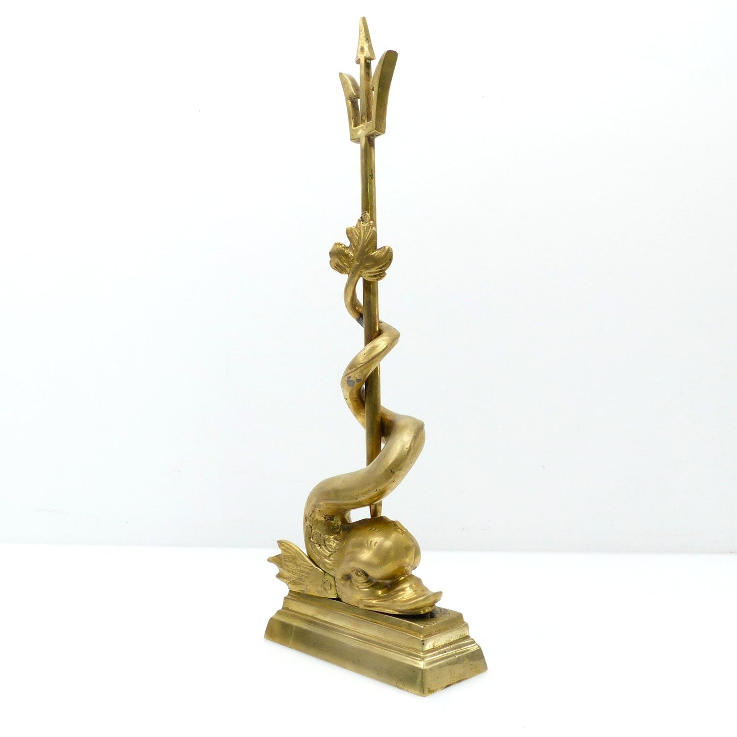 Large Patinated Brass Dolphin and Neptune Trident Doorstop – Europe, 20th Century
