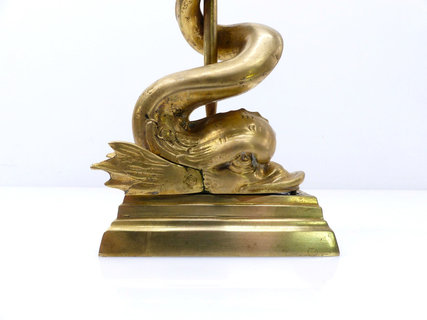 Large Patinated Brass Dolphin and Neptune Trident Doorstop – Europe, 20th Century