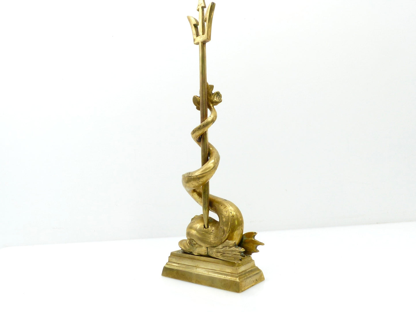 Large Patinated Brass Dolphin and Neptune Trident Doorstop – Europe, 20th Century