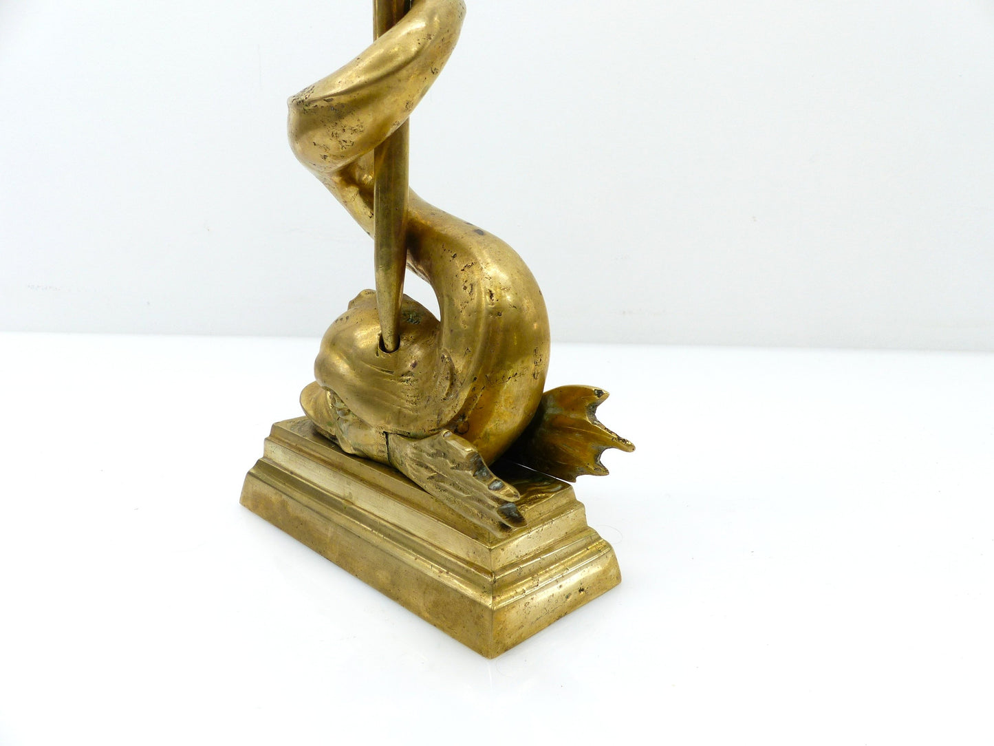 Large Patinated Brass Dolphin and Neptune Trident Doorstop – Europe, 20th Century