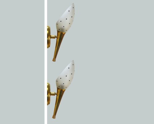 PAIR OF BRASS AND GLASS WALL LIGHTS – 1960