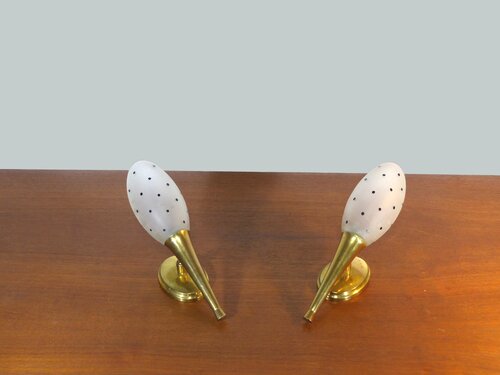 PAIR OF BRASS AND GLASS WALL LIGHTS – 1960