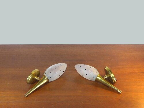 PAIR OF BRASS AND GLASS WALL LIGHTS – 1960