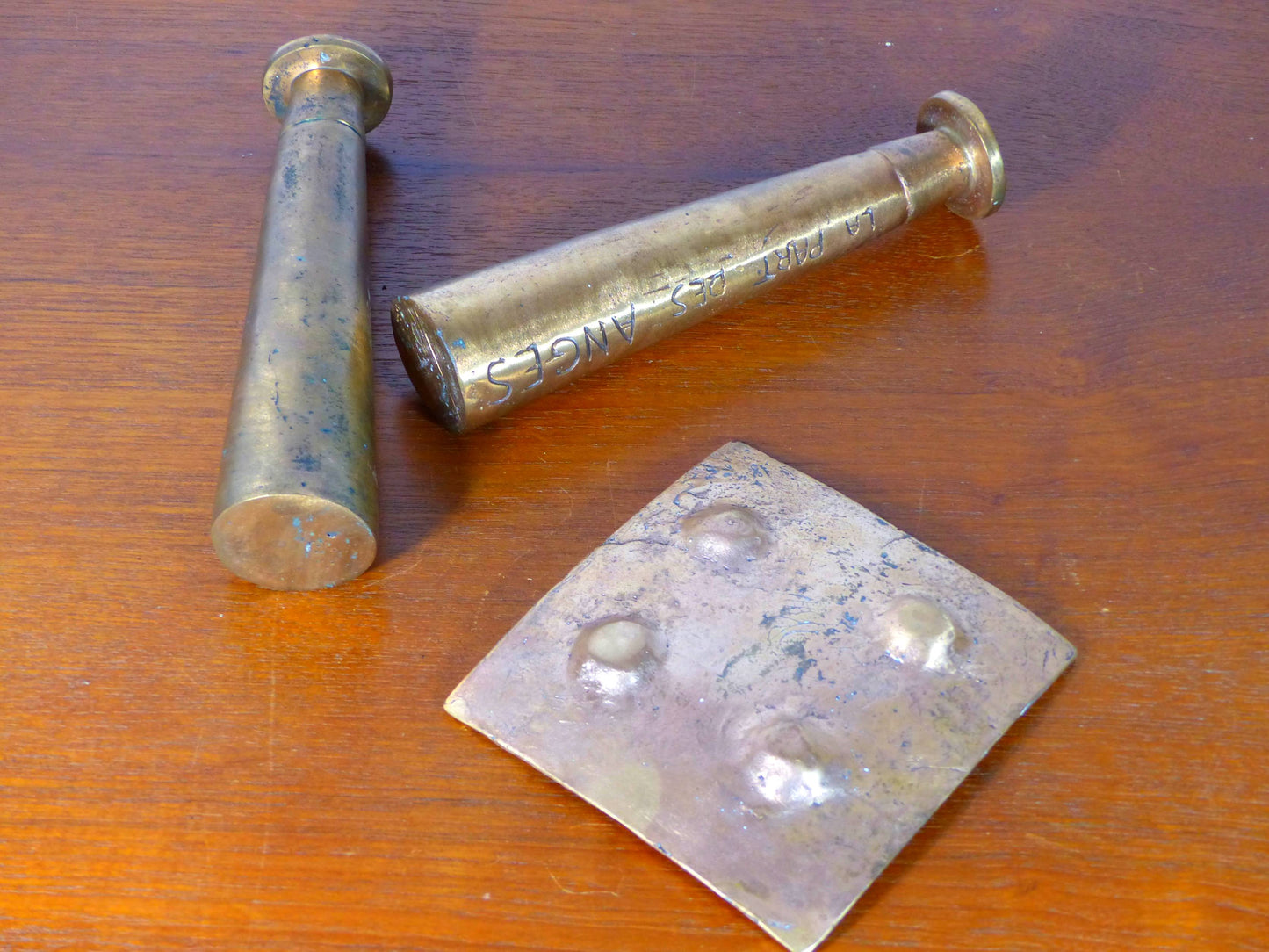 SET OF BRONZE CANDLE HOLDERS AND EMPTY POCKETS