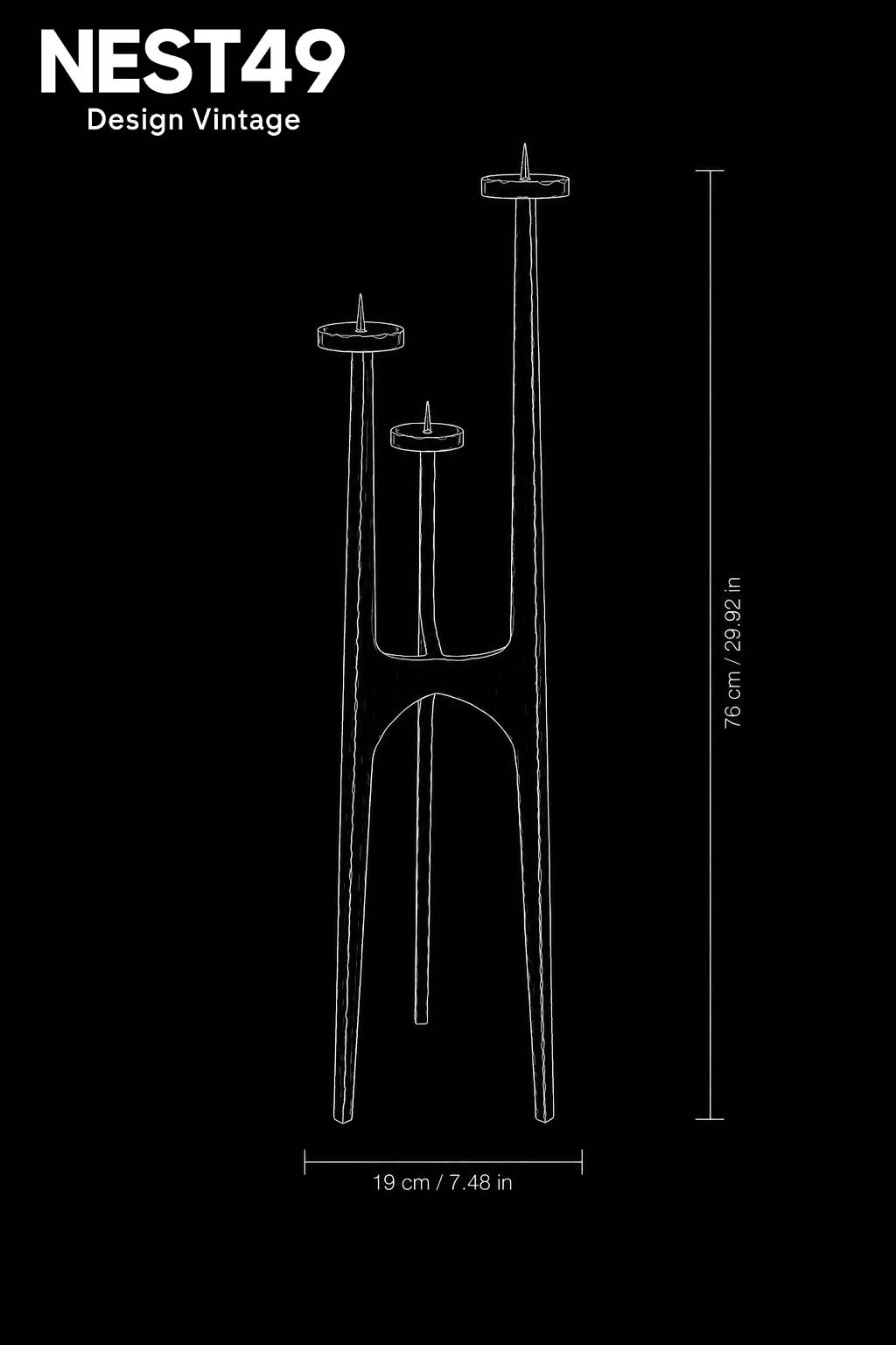 Grand chandelier tripode brutaliste en fer forgé martelé, Europe, vers 1960