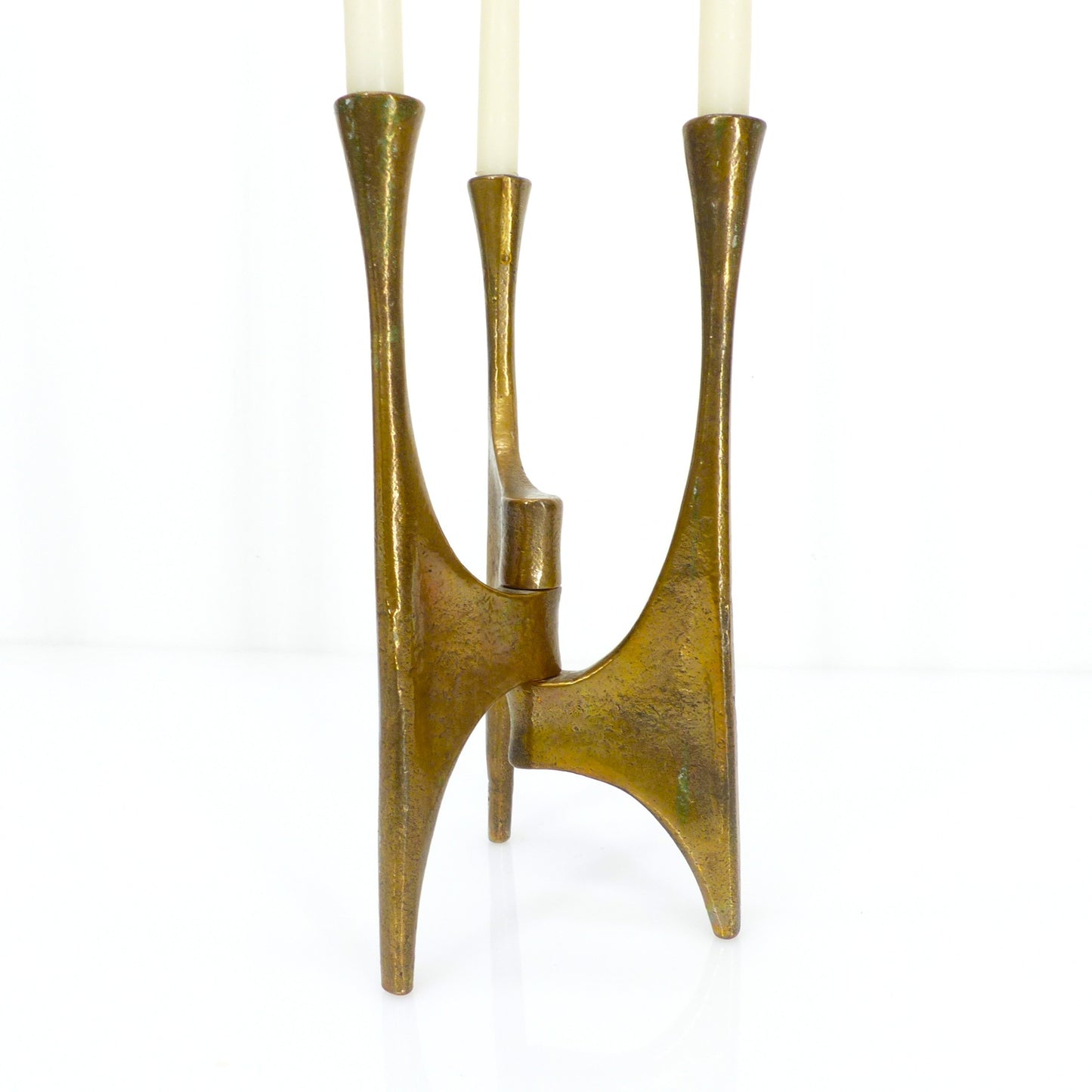 Chandelier tripode brutaliste en bronze, Michael Harjes, Allemagne, circa 1960