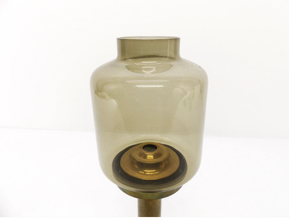 Set of 3 large Swedish brass and tinted glass candle holders by Hans-Agne Jakobsson for Markaryd, model L-102/32 "Claudia," 1960s