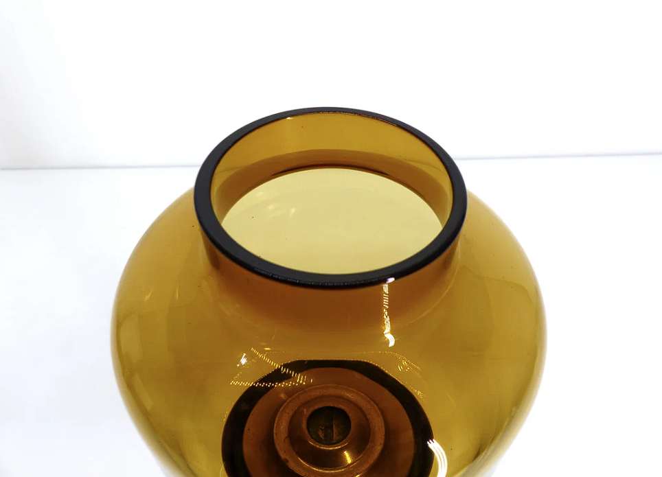 Set of 3 large Swedish brass and tinted glass candle holders by Hans-Agne Jakobsson for Markaryd, model L-102/32 "Claudia," 1960s