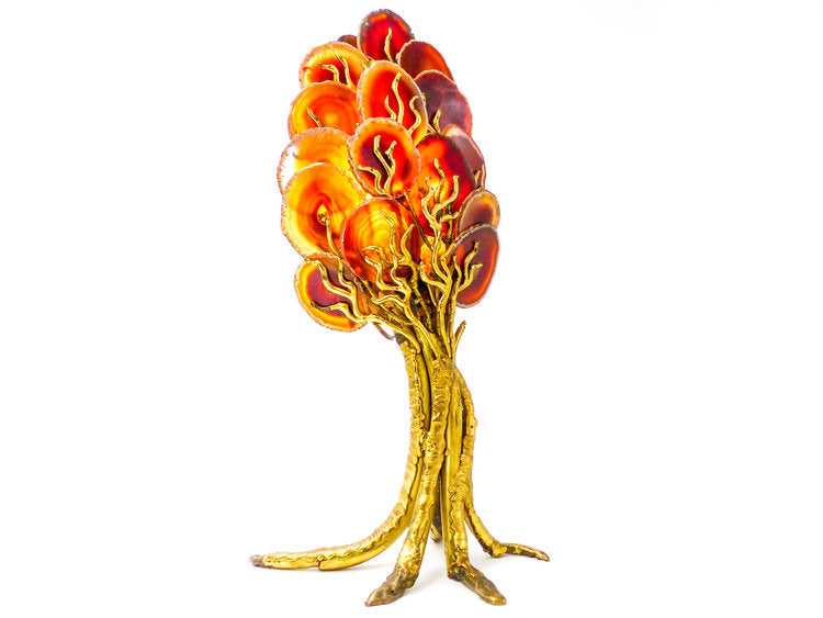 LAMPE SCULPTURE, ARBRE EN LAITON ET AGATE 1970 RICHARD FAURE