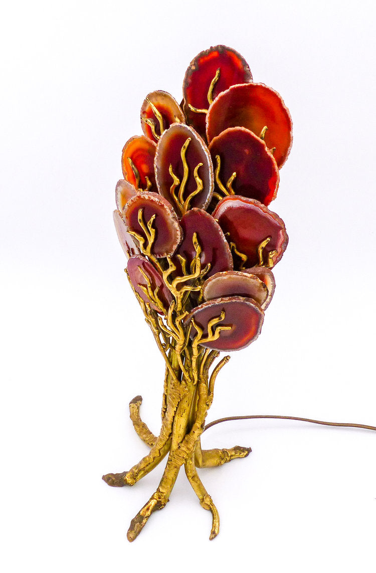 LAMPE SCULPTURE, ARBRE EN LAITON ET AGATE 1970 RICHARD FAURE