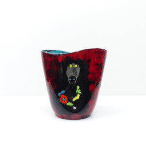 Italian Fat Lava polychrome ceramic vase with stylised young woman – 1960s
