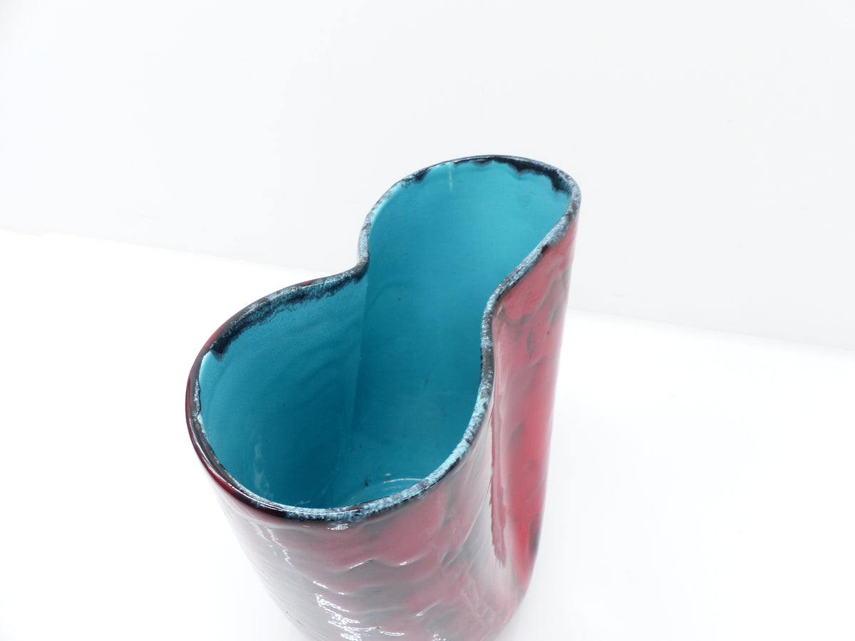 Italian Fat Lava polychrome ceramic vase with stylised young woman – 1960s