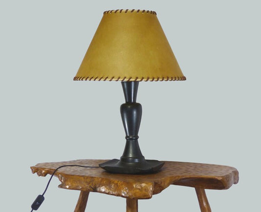 LAMPE BALUSTRE EN FAÏENCE ÉMAILLÉE NOIRE LUSTRÉE 1950