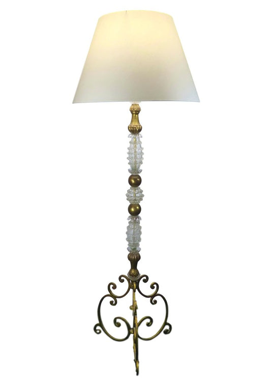 LARGE BAROQUE MURANO FLOOR LAMP AND GOLDEN WOOD