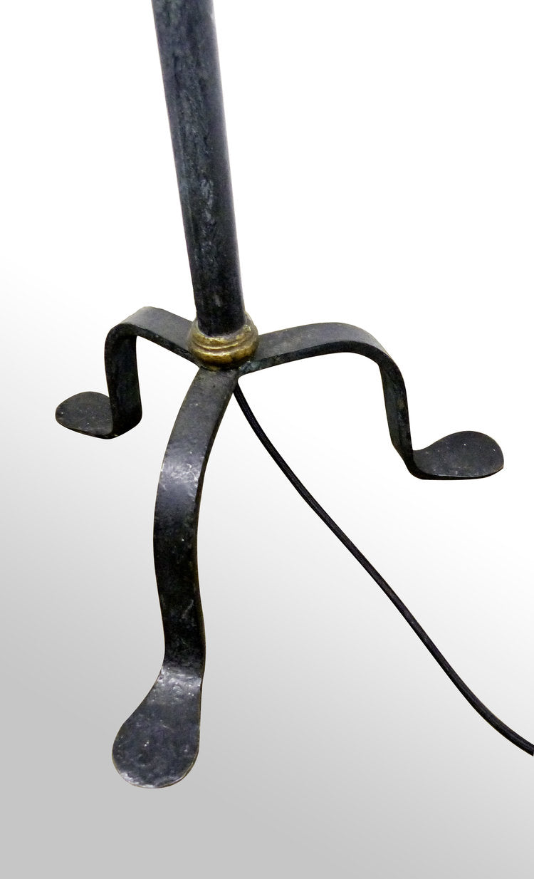 TRIPOD PATINATED IRON FLOOR LAMP BASE 1940