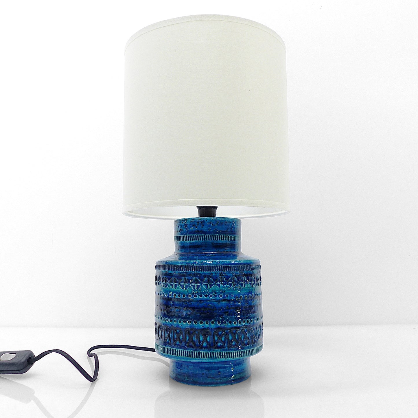 Lampe de table Bitossi en céramique bleue, design Aldo Londi, Italie, vers 1960
