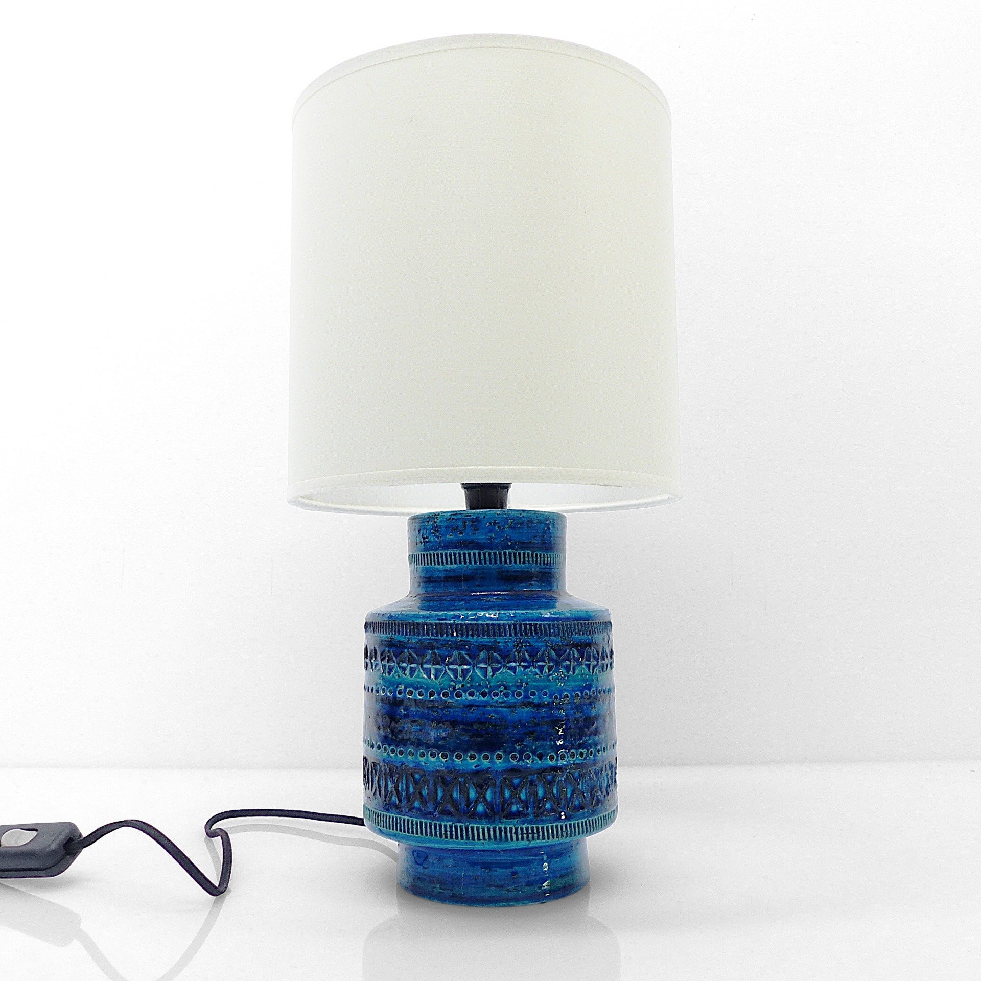 Lampe de table Bitossi en céramique bleue, design Aldo Londi, Italie, vers 1960