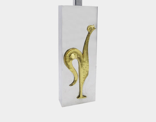 lampe chromée vintage avec coq en laiton, Maison Charles, circa 1970
