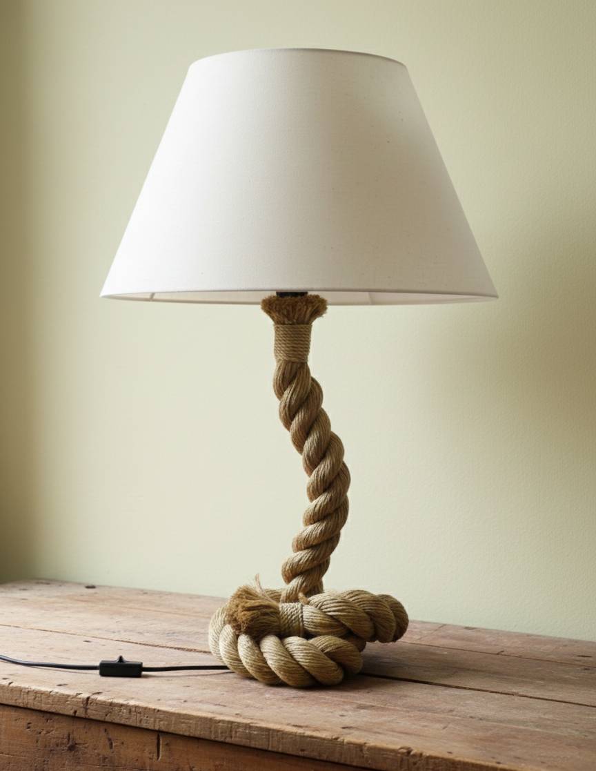 Lampe en corde, travail dans le goût d’Audoux & Minet, circa 1970-1980