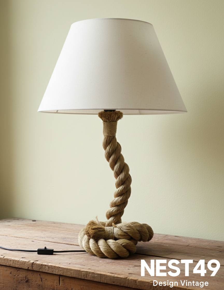 Lampe en corde, travail dans le goût d’Audoux & Minet, circa 1970-1980