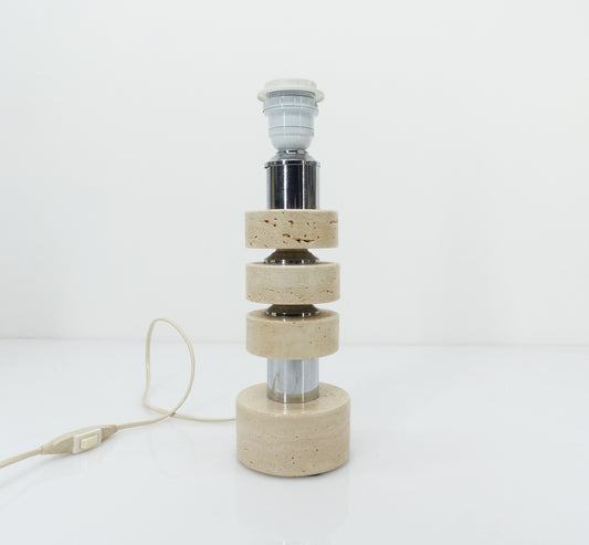 Lampe de table en travertin et chrome, Italie, années 1970