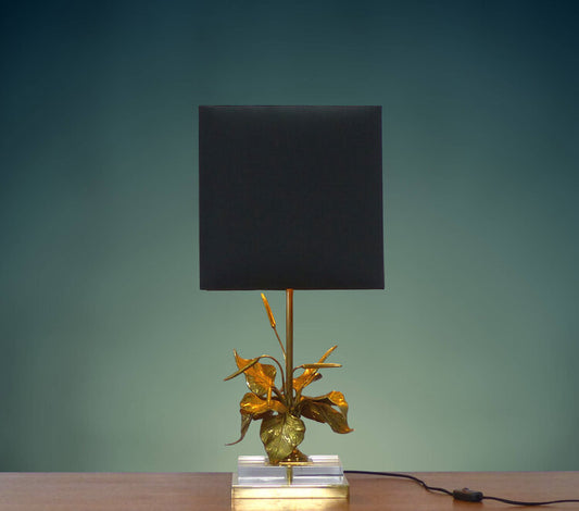 TABLE LAMP WITH FOLIAGE BRASS AND PLEXIGLASS 1970