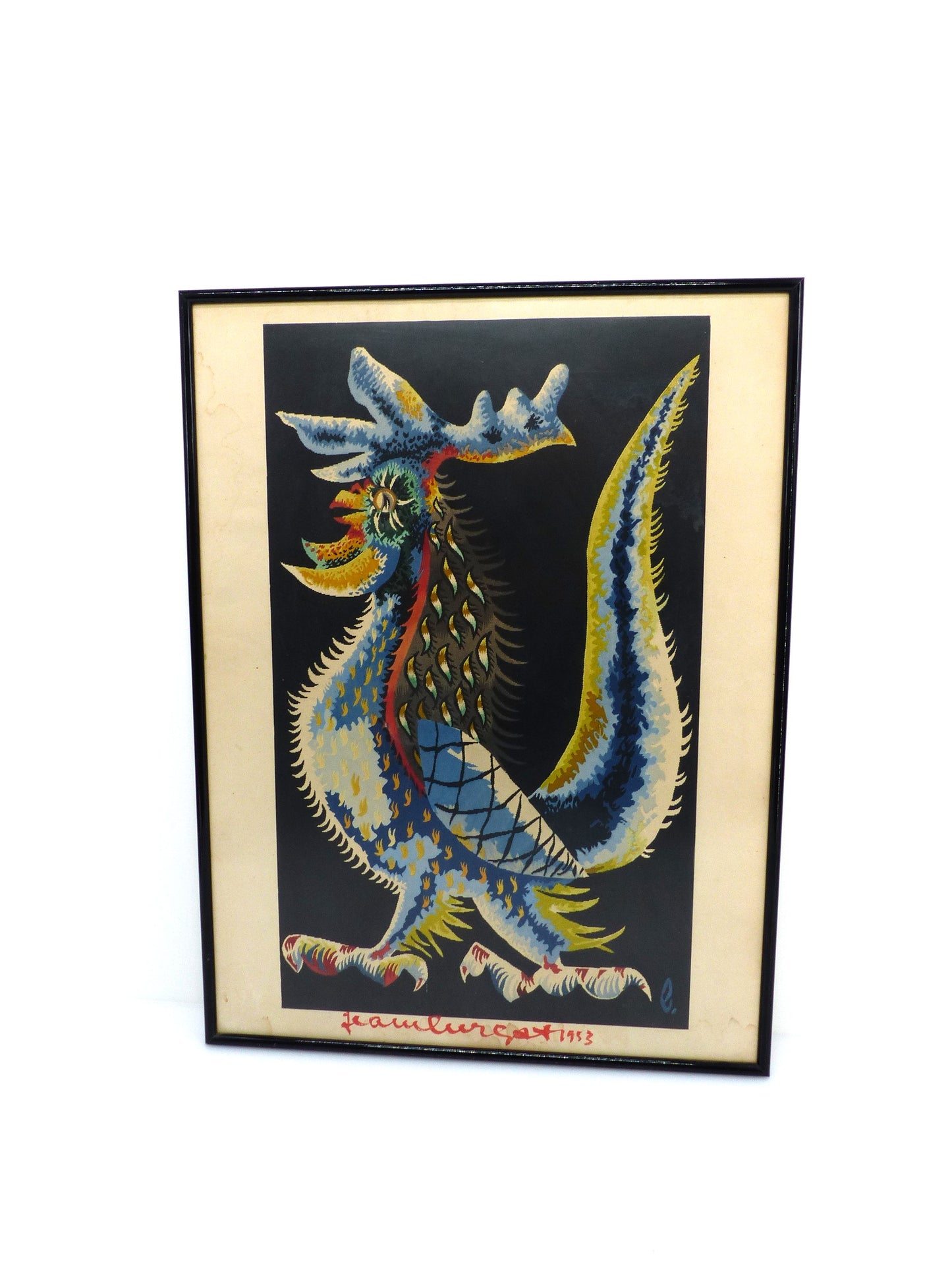 Lithographie originale signée à la main, Jean Lurçat, "Coq stylisé", 1953