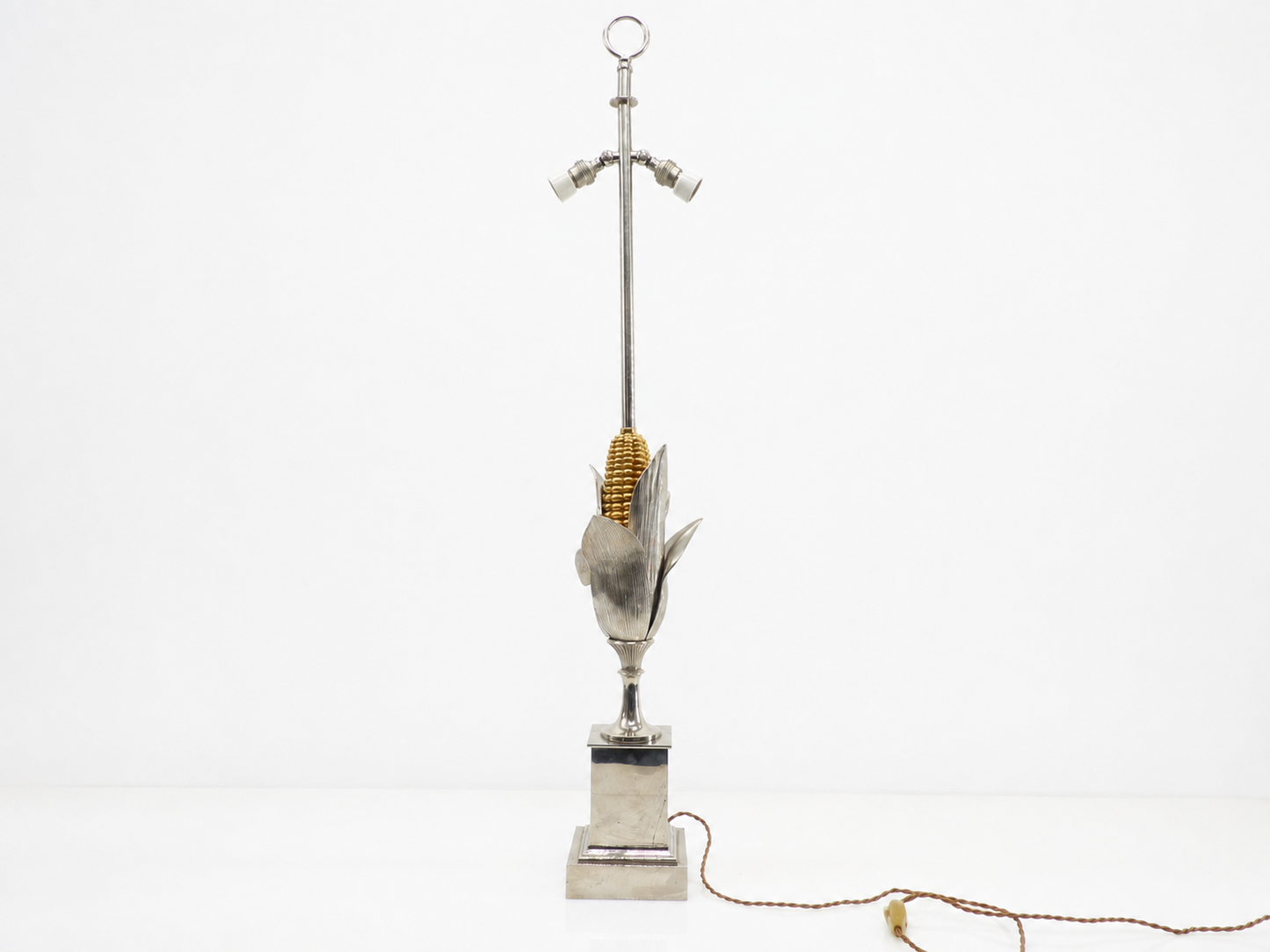 Pied de lampe Maison Charles modèle Épis de maïs en bronze argenté et bronze doré, France, vers 1970