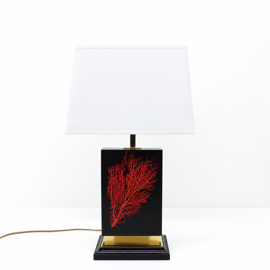 Lampe Maison Le Dauphin Caraïbes avec gorgone rouge incluse dans résine noire