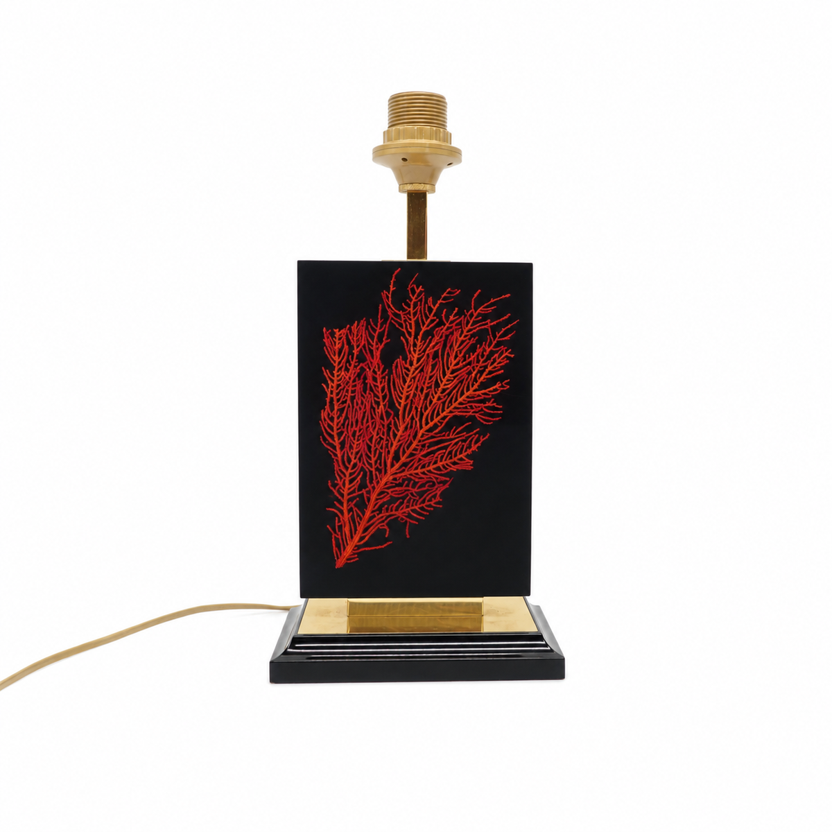 Maison Le Dauphin – “Caraïbes” Table Lamp with Red Gorgonian Inclusion – France, 1970s–80s