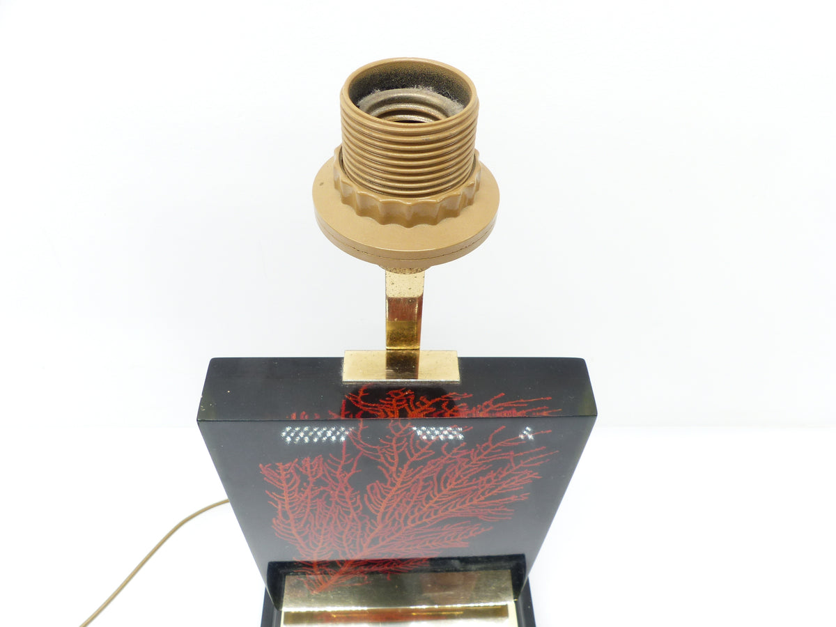 Maison Le Dauphin – “Caraïbes” Table Lamp with Red Gorgonian Inclusion – France, 1970s–80s