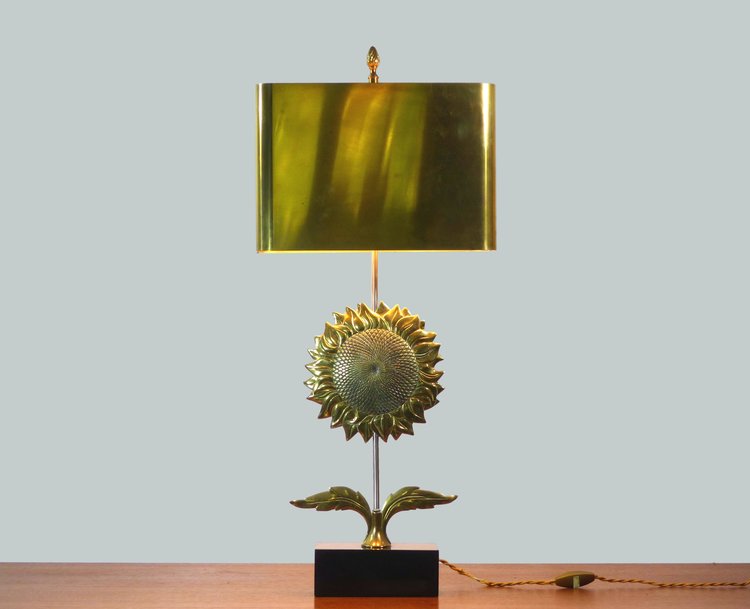 LAMPE DE TABLE MAISON CHARLES TOURNESOL EN BRONZE DORÉ 1970