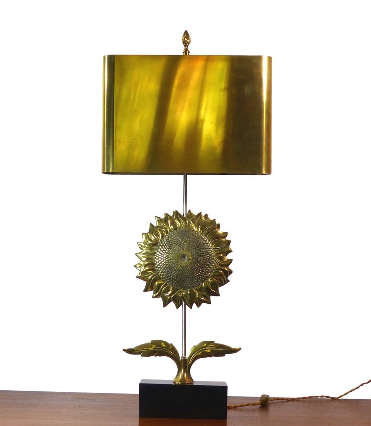 LAMPE DE TABLE MAISON CHARLES TOURNESOL EN BRONZE DORÉ 1970