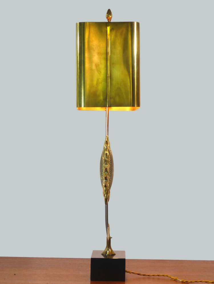 LAMPE DE TABLE MAISON CHARLES TOURNESOL EN BRONZE DORÉ 1970