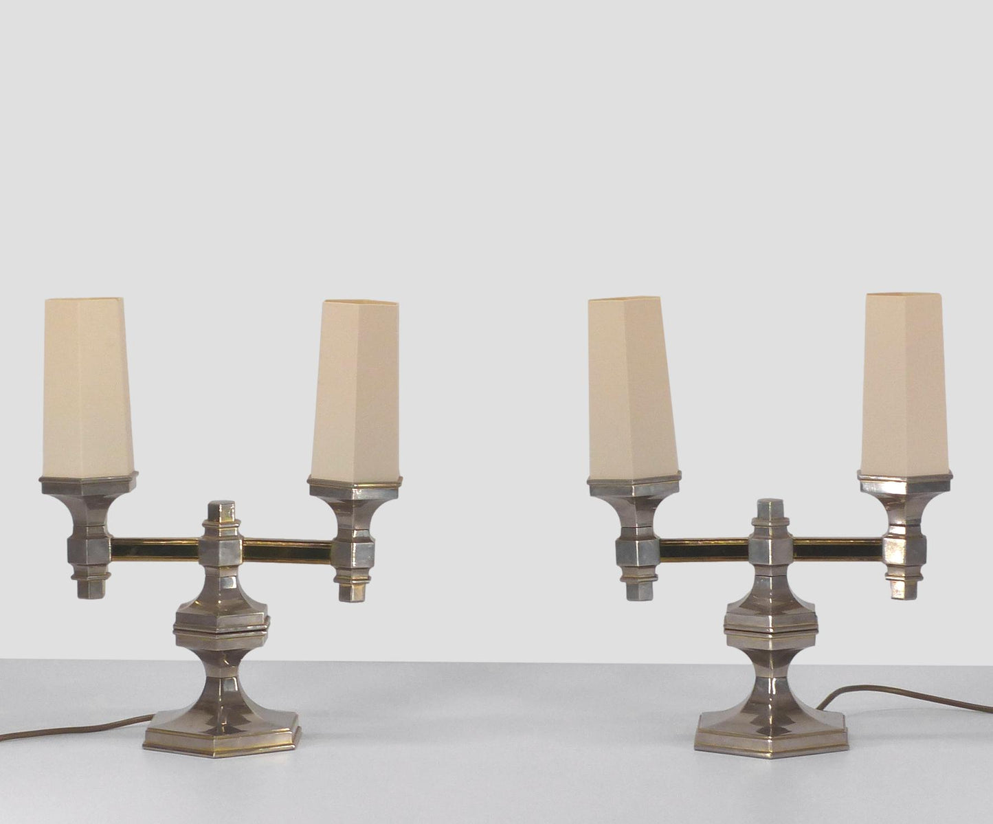 PAIR OF NAGEL CHROME-PLATED METAL CANDELABRA LAMPS 1970