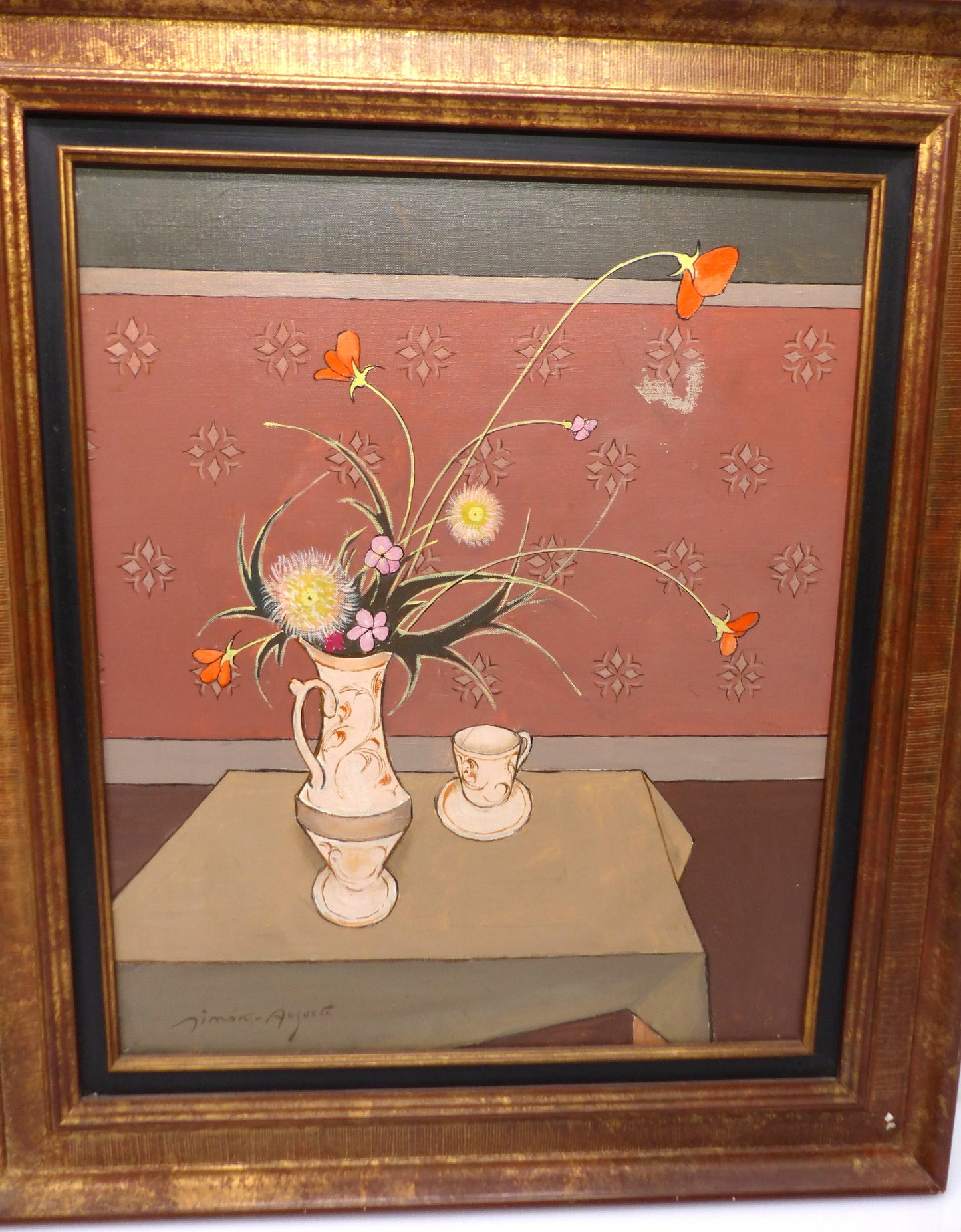 Nature morte, huile sur toile signée Simon-Auguste, circa 1950