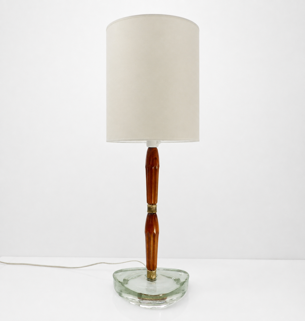 Lampe scandinave Nybro en verre aqua, bois et laiton, Suède 1960