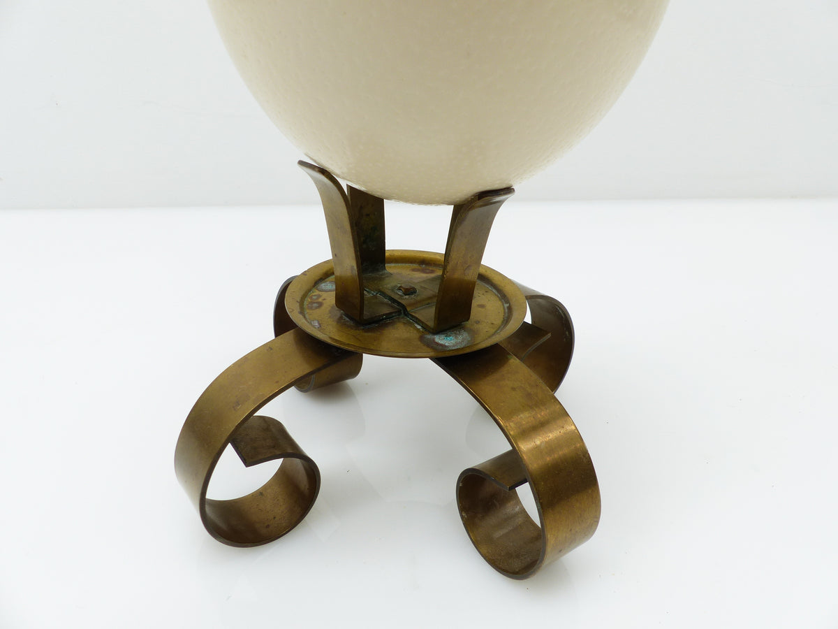 Genuine Ostrich Egg on Ystad Metall Brass Stand – Sweden, circa 1960