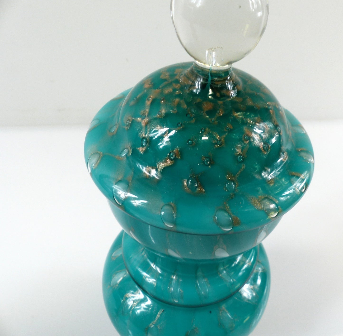 Pair of Turquoise and Gold Aventurine Covered Glass Jars, Murano – 20th Century
