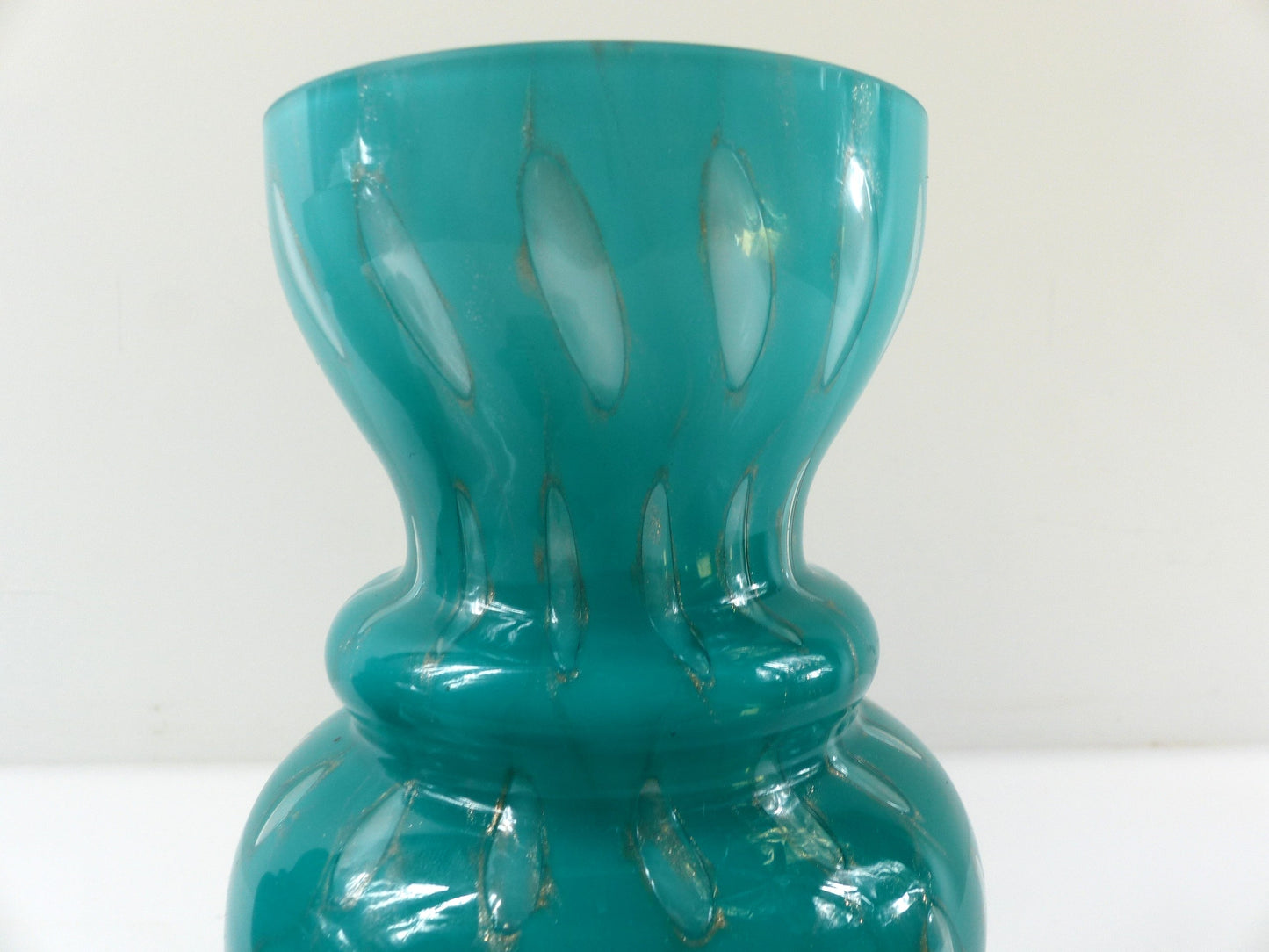 Pair of Turquoise and Gold Aventurine Covered Glass Jars, Murano – 20th Century