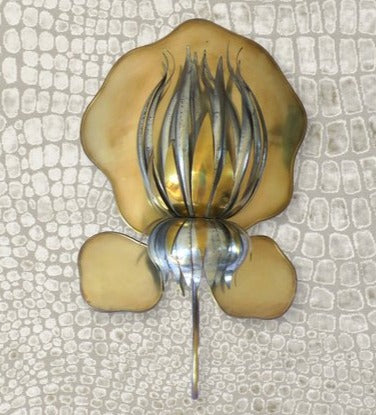 PAIR OF XXL VINTAGE METAL LOTUS FLOWER WALL LAMPS