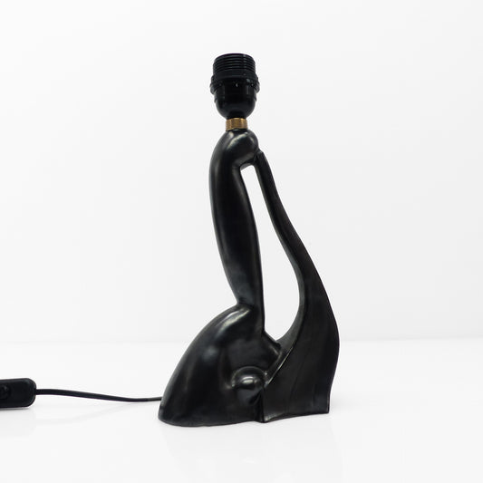 Pied de lampe en céramique noire sculpturale par Gil Agnoloni, Italie, circa 1950