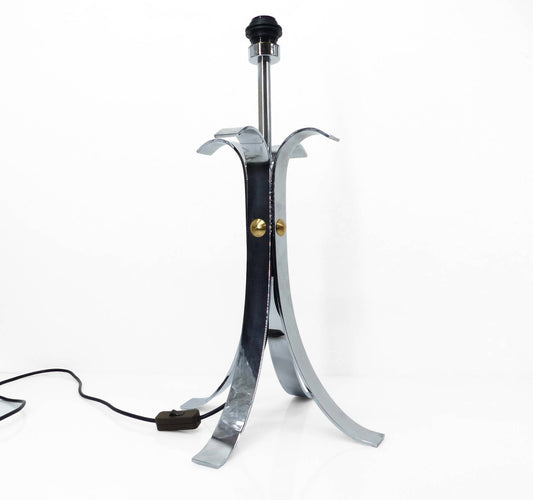 Pied de lampe quadripode en chrome style Space Age circa 1970, base sculpturale design seventies / Chrome quadripod lamp base space age style circa 1970 sculptural seventies design