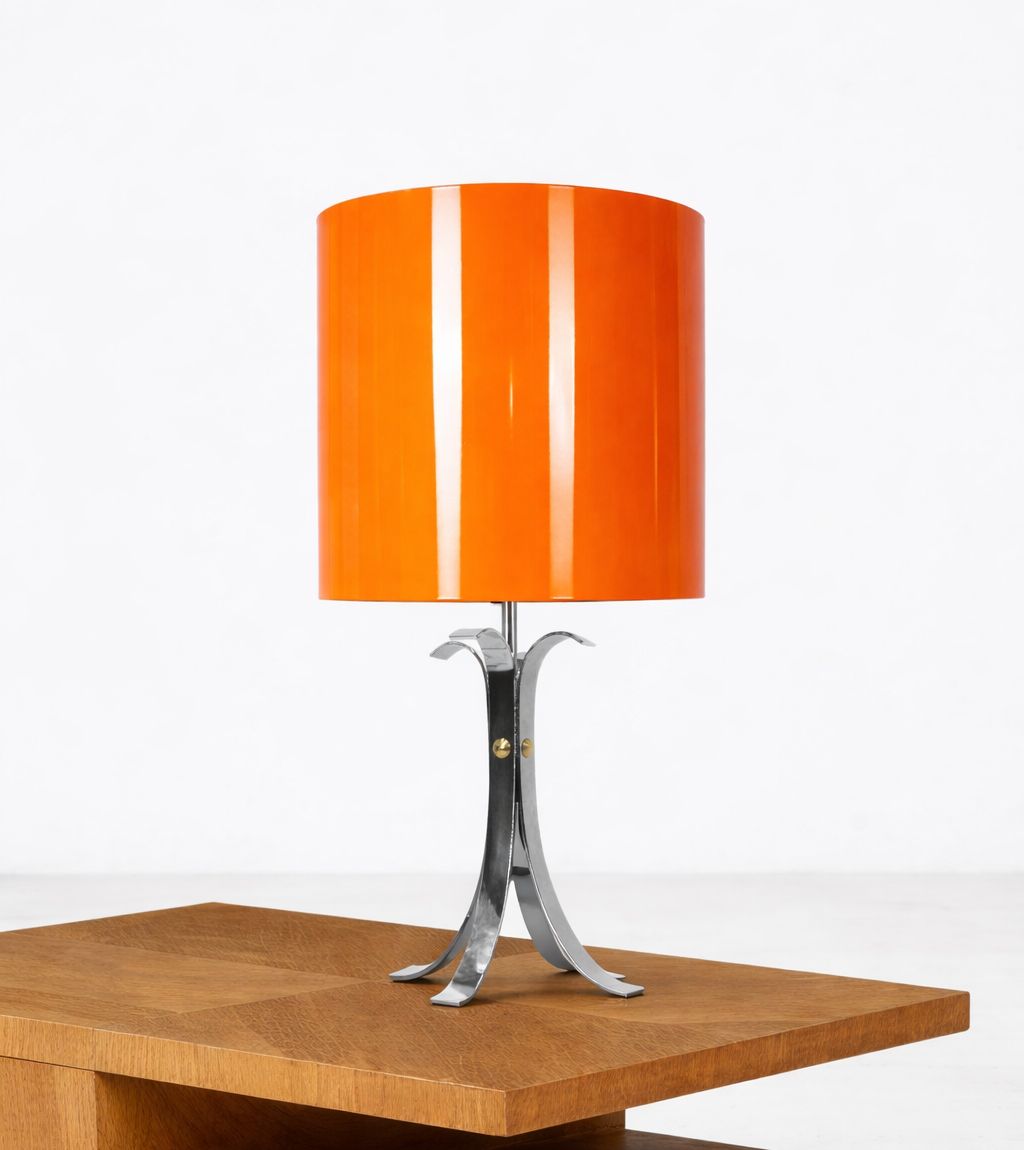 Pied de lampe quadripode en acier chromé Space Age 1970