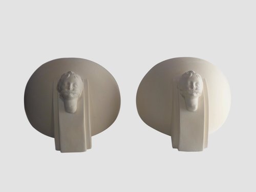 PAIR OF PLASTER SYMBOLIST WALL LIGHTS